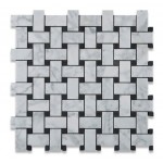 Carrara White 1x2 Basketweave with Black Dots Honed Marble Mosaic